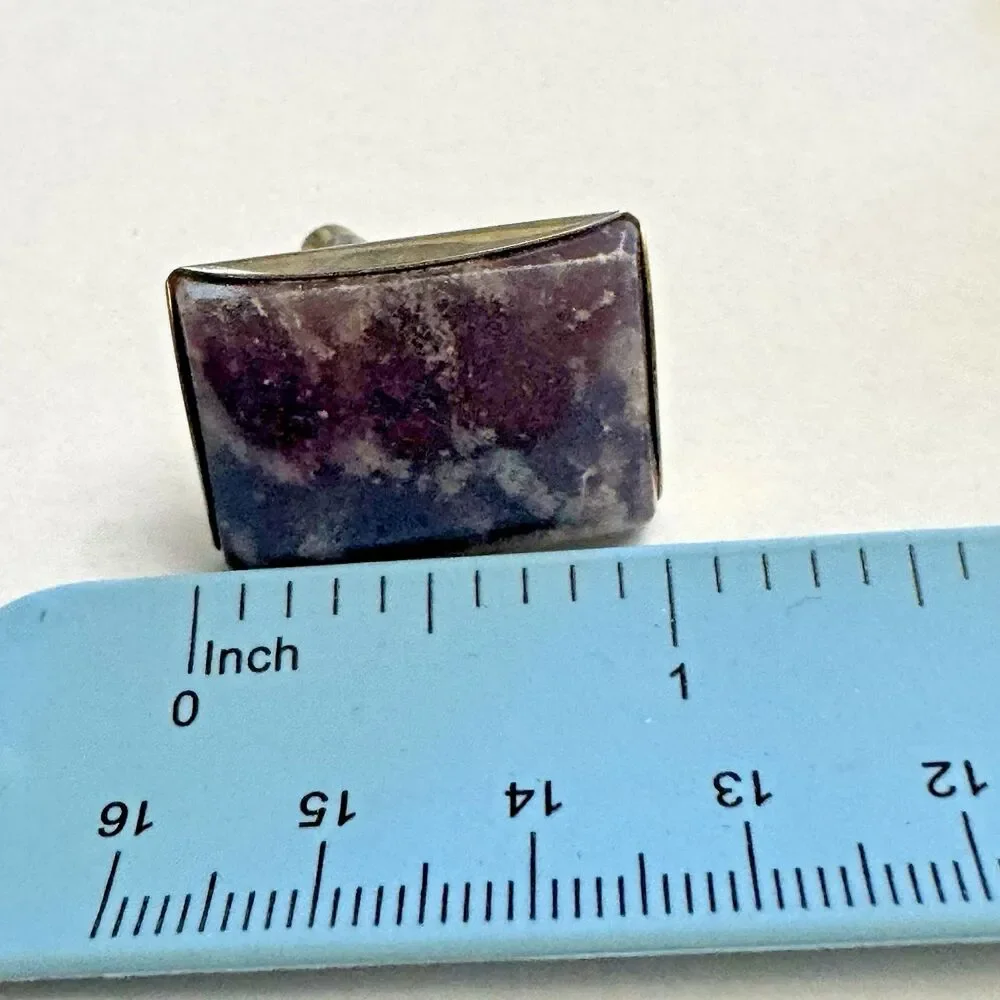 Vintage Purple Stone Rectangle Cufflinks Silver Tone 1 Inch